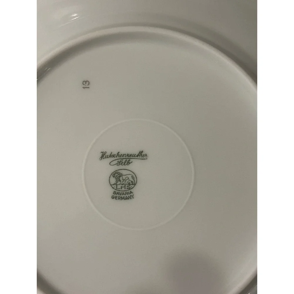 Hutschenreuther Selb Bavaria Salad Plates Set of 12 Pink Green Leaf Gold Trim EX